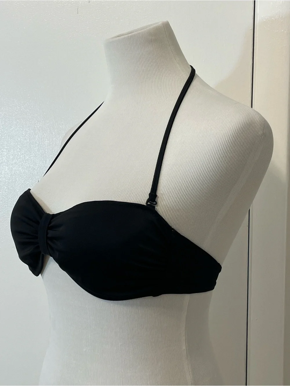 PINK Victoria's Secret Black Ruched Bandeau Halter Bikini Swim Top Size XS